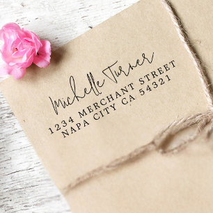 Minimal Handwritten Script Modern Return Address Rubber Stamp