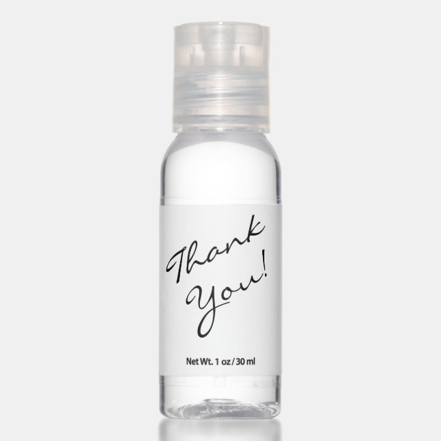 Minimal Handwritten Thank You in Black and White Hand Sanitizer (Front)