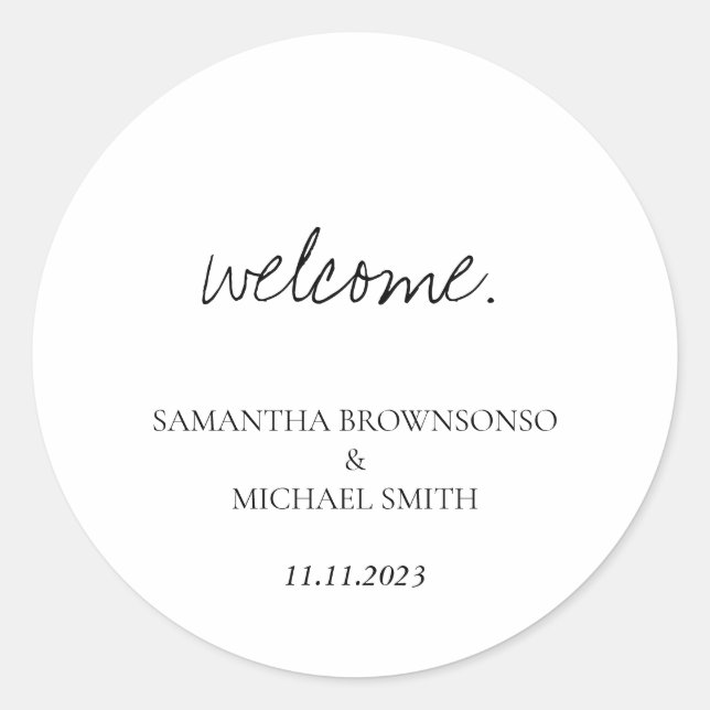 Minimal Handwritten wedding Save the Date welcome Classic Round Sticker (Front)