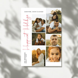 Minimal Happiest Holidays Script Family 6 Photos Holiday Card