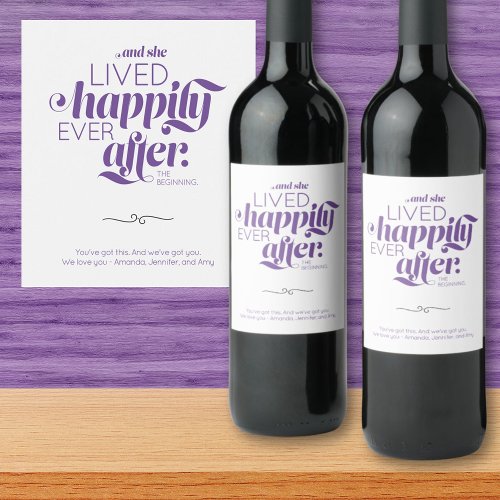 Minimal Happily Ever After Divorce Woman Purple Wine Label