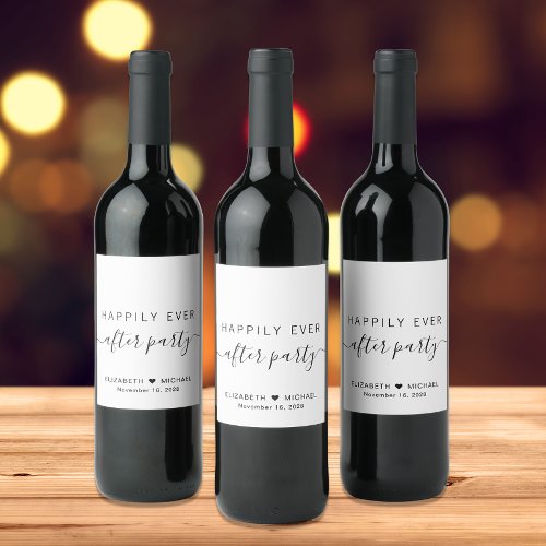 Minimal Happily Ever After Party Wedding Reception Wine Label