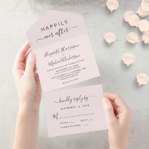 Minimal Happily Ever After Wedding Pink All In One Invitation