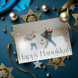Minimal Happy Hanukkah Holiday Photo Blue<br><div class="desc">Simple happy hanukkah in serif letters with year and family signature. Add your own message or extra photos to the back side.</div>
