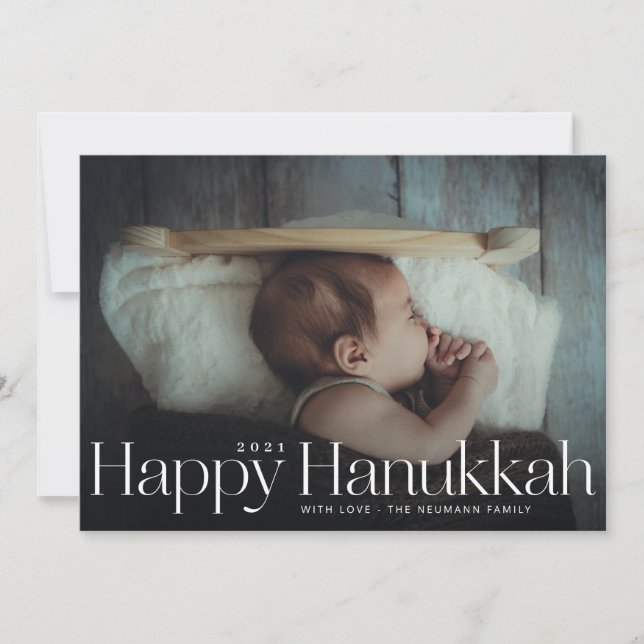 Minimal Happy Hanukkah Holiday Photo Card (Front)