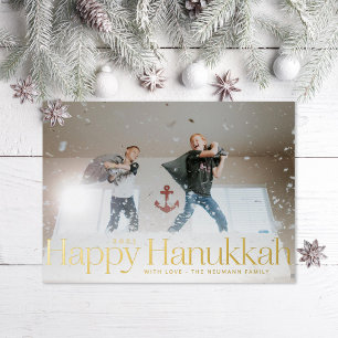 Minimal Happy Hanukkah Holiday Photo Gold Foil