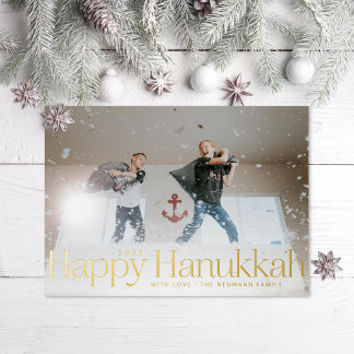 Minimal Happy Hanukkah Holiday Photo Gold Foil