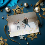 Minimal Happy Hanukkah Holiday Photo Gold Foil<br><div class="desc">Real gold foil is here; choose from gold,  rose gold or silver foil for the graphic and editable text. Add a message or more photos to the back if desired.</div>