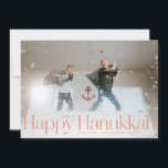 Minimal Happy Hanukkah Holiday Photo Peach<br><div class="desc">Simple happy hanukkah in serif letters with year and family signature. Add your own message or extra photos to the back side.</div>