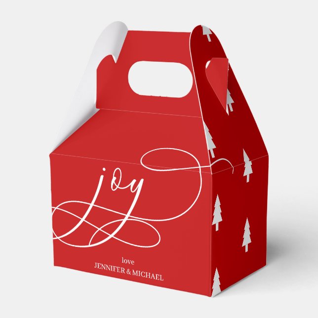 Minimal Happy Holidays Red White Joy Christmas Favor Boxes (Front Side)