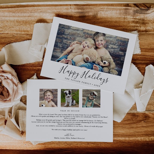 Minimal Happy Holidays Year In Review Landscape Holiday Card (Creator Uploaded)