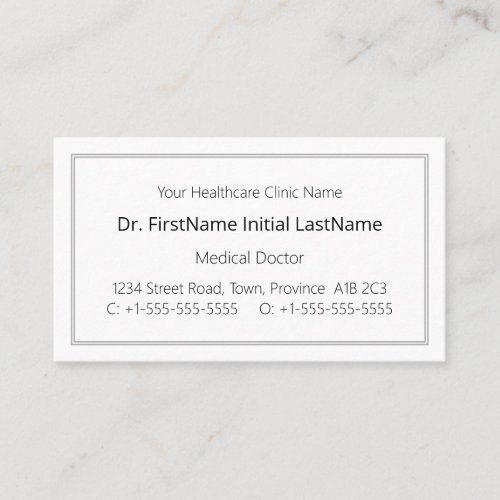 Minimal Healthcare Specialist Business Card