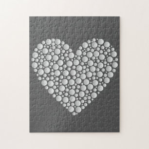Minimal Heart Circles – White Gradient on Dark Jigsaw Puzzle