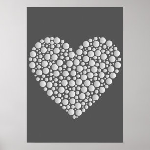 Minimal Heart Circles – White Gradient on Dark Poster