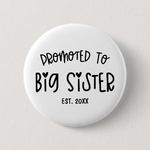 Minimal Heart Custom Year Promoted To Big Sister Button