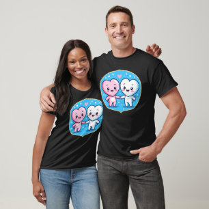 Minimal Heart Mascots Holding Hands T-Shirt