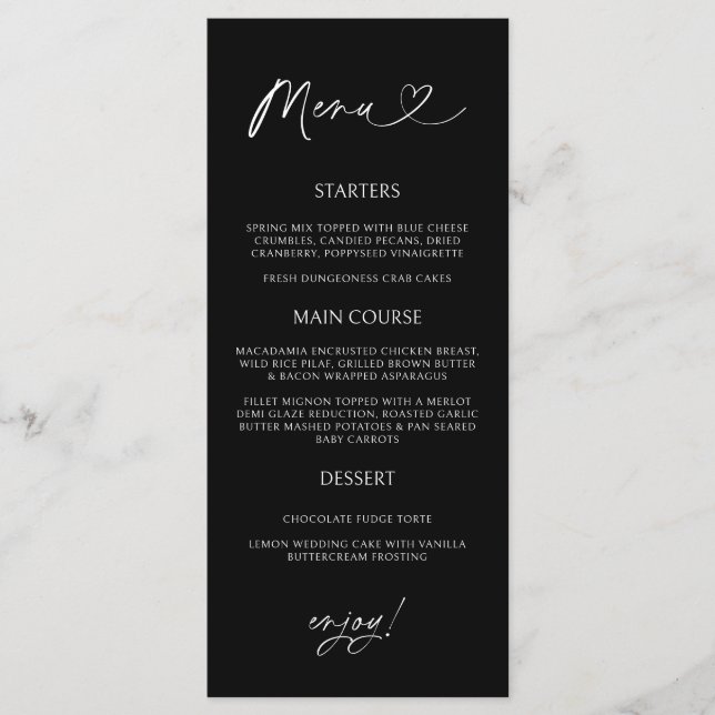 Minimal Heart Menu Card Reception Formal Dinner  (Front)