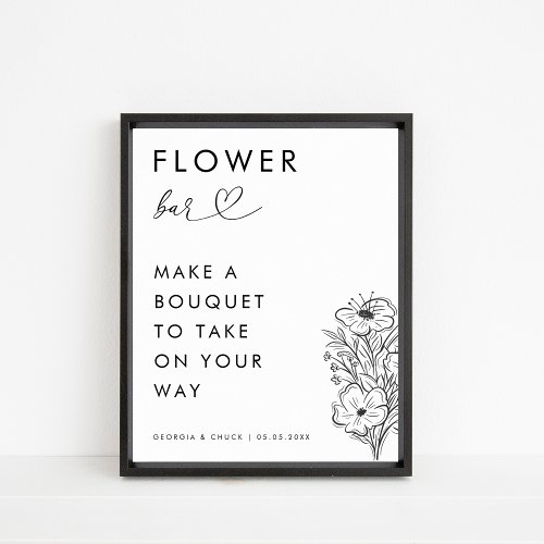 Minimal Heart Script Bloom Flower Bar Wedding Sign
