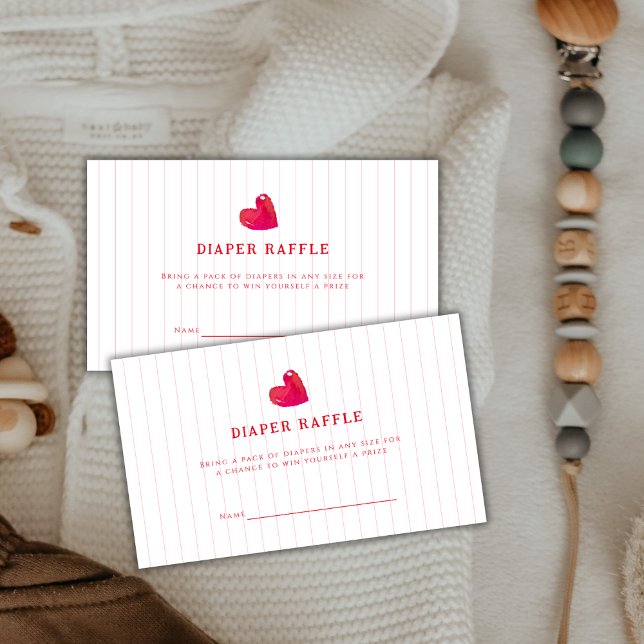 Minimal Heart Stripe Diaper Raffle Baby Shower  Enclosure Card (Minimal Heart Stripe Diaper Raffle Baby Shower Enclosure Card)