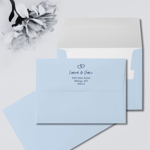 Minimal Hearts Azureish White Wedding Invitation Envelope