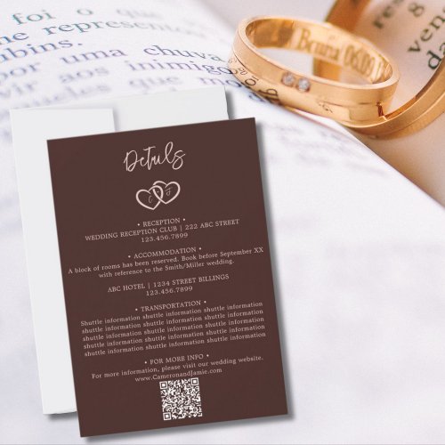 Minimal Hearts QR Code Wedding Details Enclosure Note Card