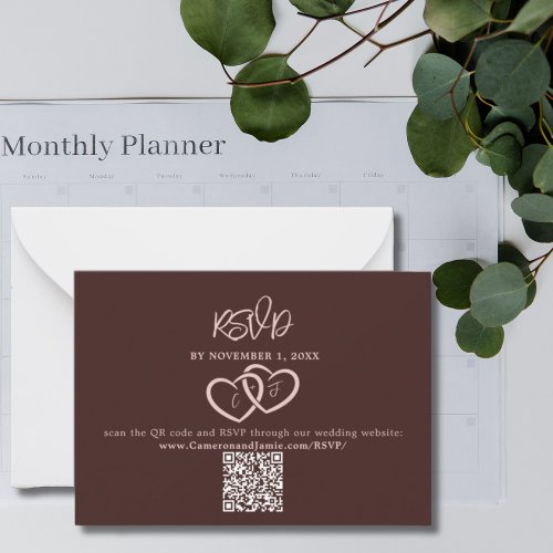 Minimal Hearts Red QR Code Wedding RSVP Enclosure Note Card