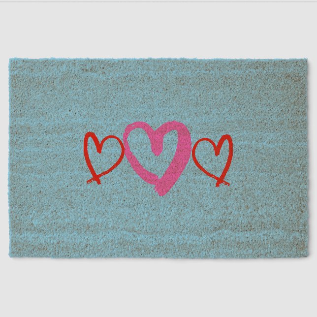 Minimal Hearts Valentines Coir Fiber Doormat (Front)