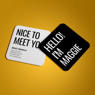 Minimal Hello Modern Clean Simple Name Black Square Business Card