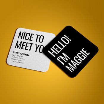 Minimal Hello | Modern Clean Simple Name Black Square Business Card by marisuvalencia at Zazzle