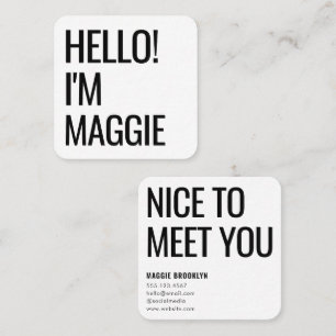 Minimal Hello Modern Clean Simple Name Square Business Card
