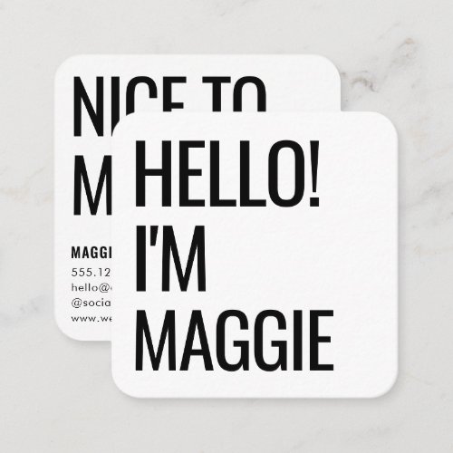 Minimal Hello  Modern Clean Simple Name Square Business Card