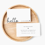 Minimal Hello | Modern Heart Clean Simple White Business Card<br><div class="desc">A minimal business card design with a stylish handwritten script large typograhy quote "hello" paired with your own name and a simple black heart. Designed in a modern mininalist style in clean simple black and white. The perfect personalized gift or accessory for any time of year!</div>