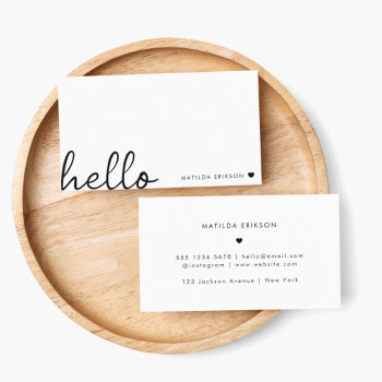 Minimal Hello | Modern Heart Clean Simple White Business Card by GuavaDesign at Zazzle