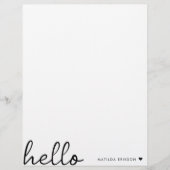 Minimal Hello | Modern Heart Clean Simple White Letterhead (Front)