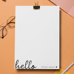 Minimal Hello | Modern Heart Clean Simple White Letterhead<br><div class="desc">A minimal letterhead design with a stylish handwritten script large typograhy quote "hello" paired with your own name and a simple black heart. Designed in a modern mininalist style in clean simple black and white. The perfect personalized gift or accessory for any time of year!</div>