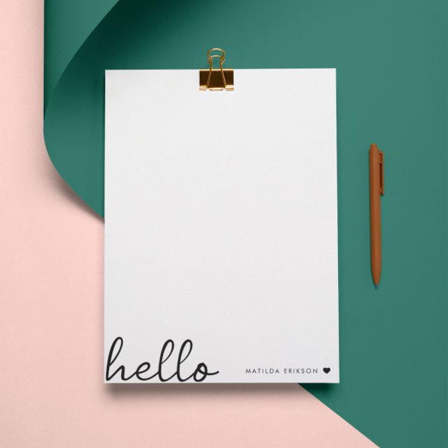Minimal Hello | Modern Heart Clean Simple White Letterhead