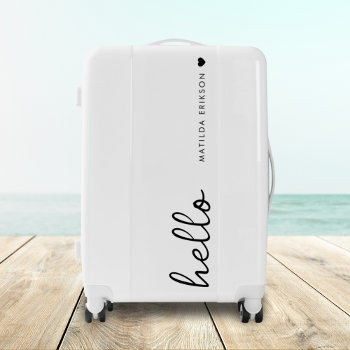 Minimal Hello | Modern Heart Clean Simple White Luggage by GuavaDesign at Zazzle