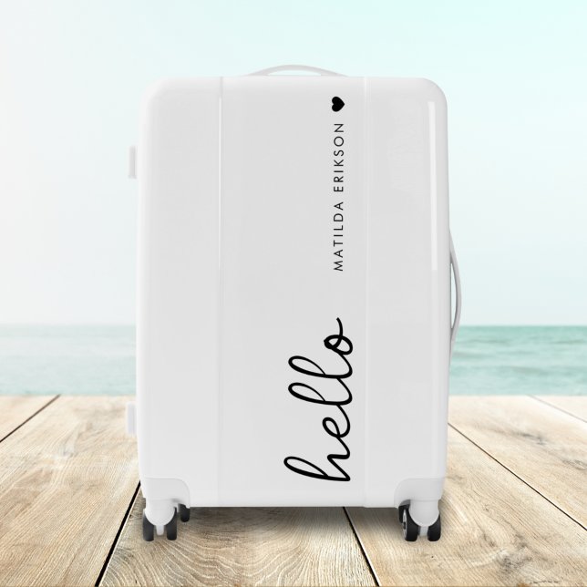Minimal Hello | Modern Heart Clean Simple White Luggage (Creator Uploaded)
