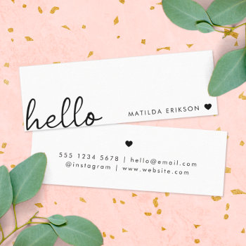 Minimal Hello | Modern Heart Clean Simple White Mini Business Card by GuavaDesign at Zazzle