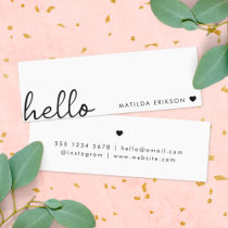 Minimal Hello | Modern Heart Clean Simple White Mini Business Card