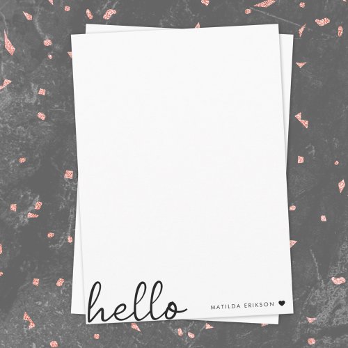 Minimal Hello  Modern Heart Clean Simple White Note Card