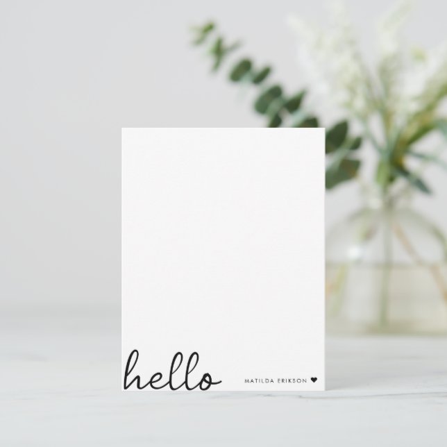 Minimal Hello | Modern Heart Clean Simple White Note Card (Standing Front)