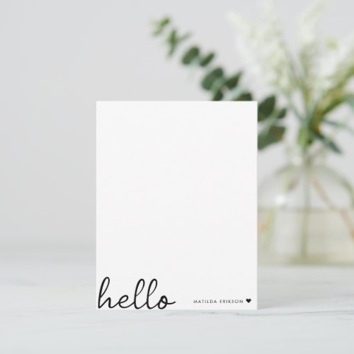 Minimal Hello  Modern Heart Clean Simple White Note Card
