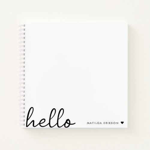 Minimal Hello  Modern Heart Clean Simple White Notebook