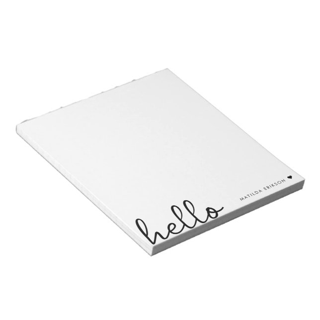 Minimal Hello | Modern Heart Clean Simple White Notepad (Angled)