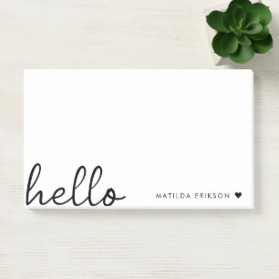 Minimal Hello Modern Heart Clean Simple White Post-it Notes