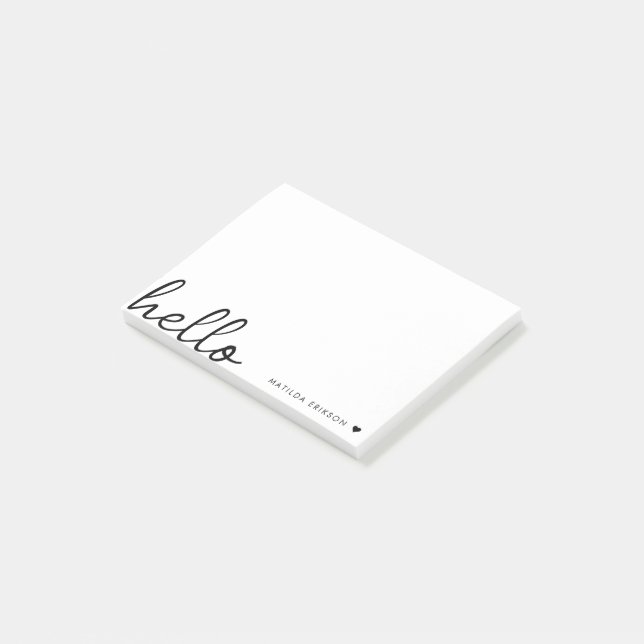 Minimal Hello | Modern Heart Clean Simple White Post-it Notes (Angled)