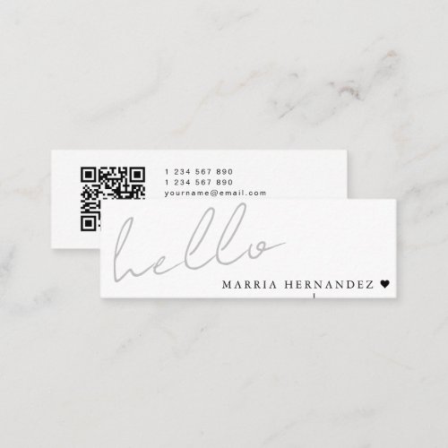 Minimal Hello Modern QR Code Heart Mini Business Card