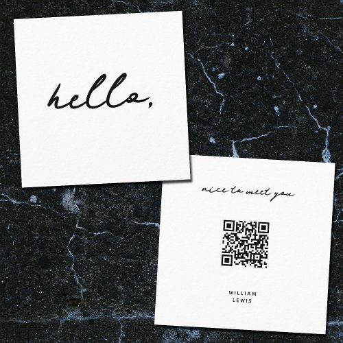 Minimal Hello Nice to Meet You QR Code  Name Square Business Card