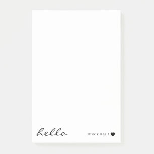 Minimal Hello White Heart Design Post-it Notes